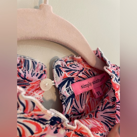 Simply Southern Youth Large High Neck Babydoll Pink and Blue Dress Sleeveless - Picture 2 of 5